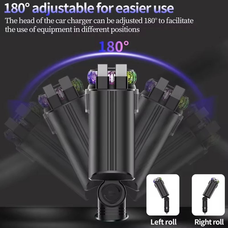 Y&D 45W Dual Port Car Charger, Fast Retractable Type C PD Adapter for Phones, Starry Sky Ambient Light & Aromatherapy Diffuser - Automobile Charger - Image 4